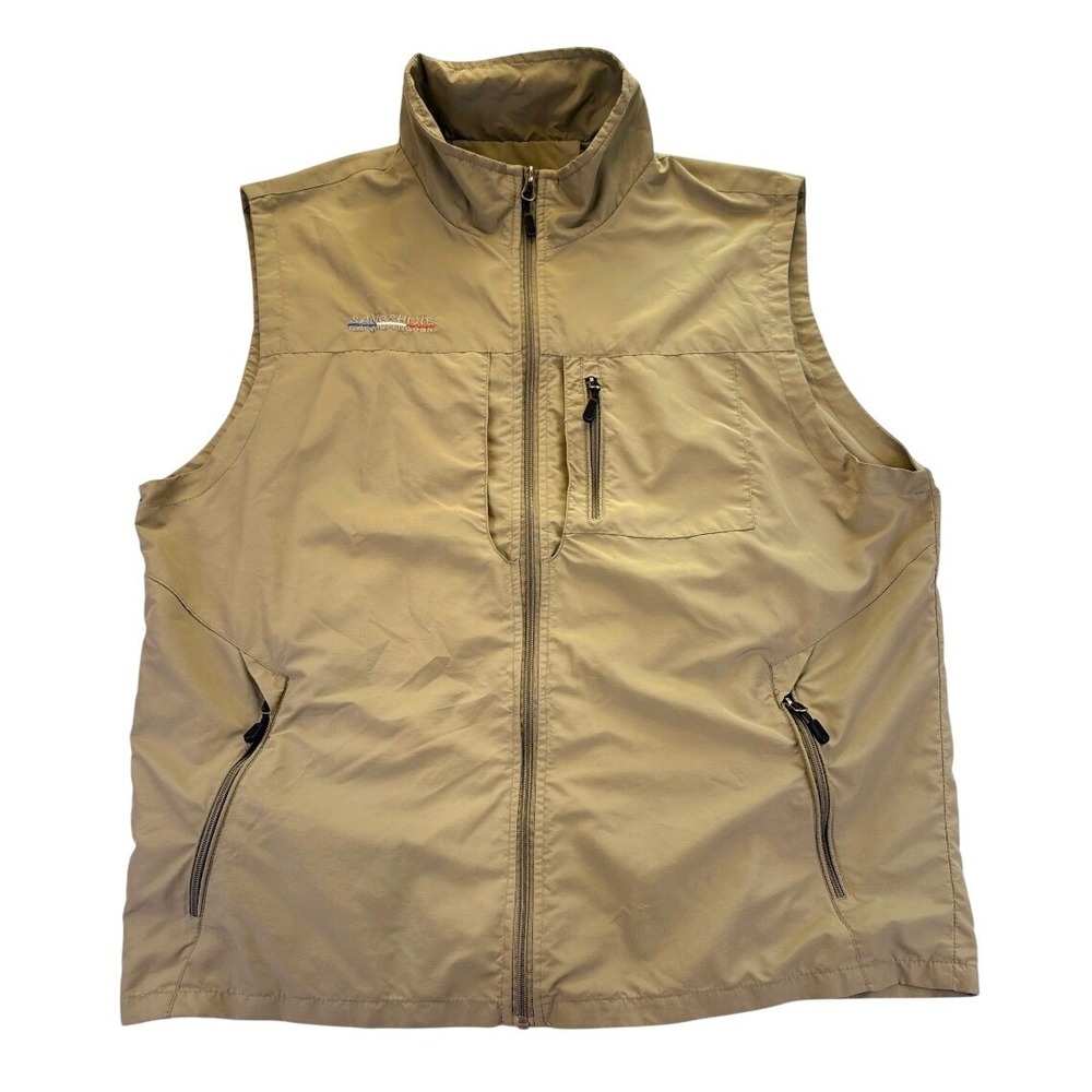 Utility Fishing Vest Tan Khaki XL 2XL Full Zip Mesh Outdoor Hiking Gorpcore